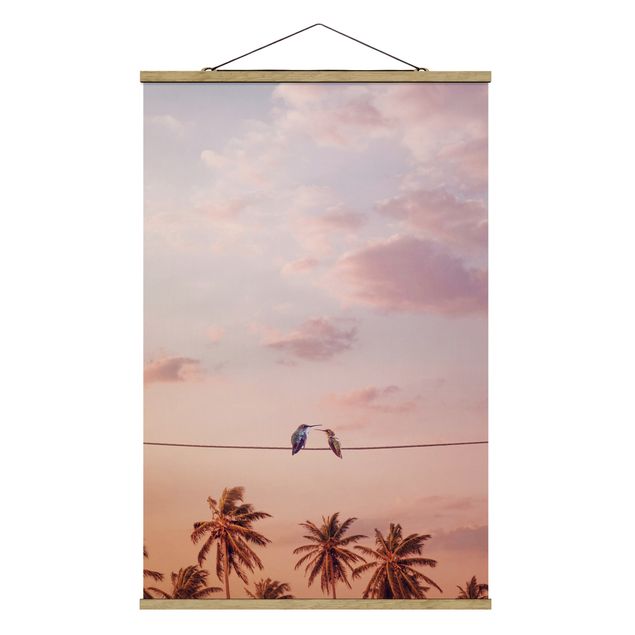 Foto su tessuto da parete con bastone - Tramonto Con Hummingbird - Verticale 3:2