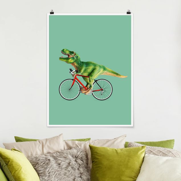 quadri con animali Dinosauro con bicicletta
