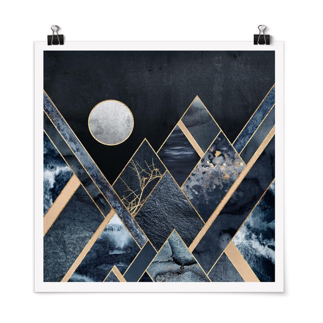 Poster - Golden Moon astratti Black Mountains - Quadrato 1:1