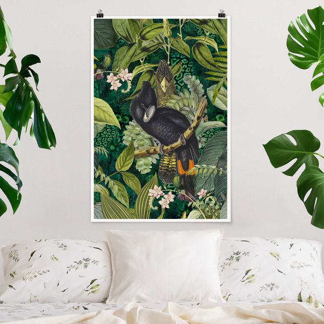 stampe animali Collage colorato - Cacatua nella giungla