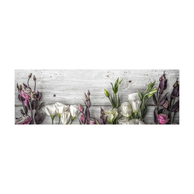 Tappeto salotto moderno grigio Tulipano Rosa su Legno Shabby