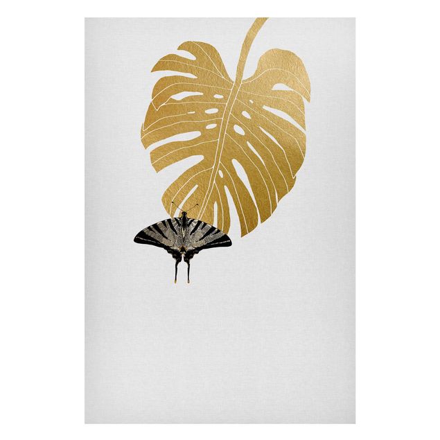 Lavagna magnetica - Monstera dorata con farfalla