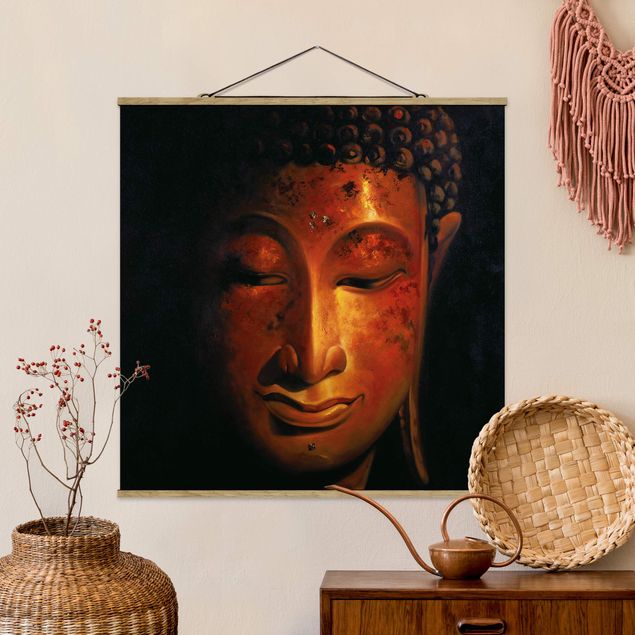 Quadro su tessuto con stecche per poster - Madras Buddha - Quadrato 1:1