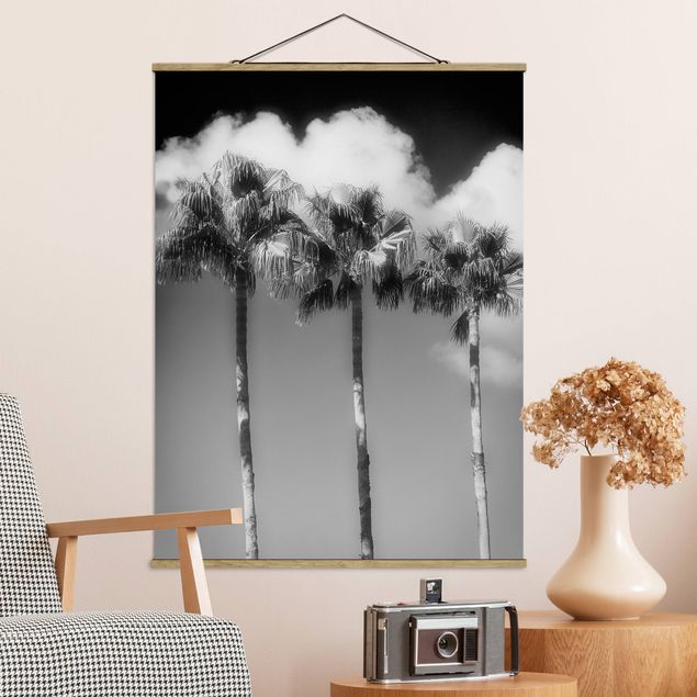 Foto su tessuto da parete con bastone - Palme e il cielo in Bianco e nero - Verticale 4:3