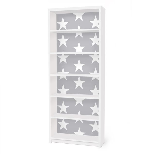 Carta adesiva per mobili IKEA - Billy Libreria - White stars on grey background