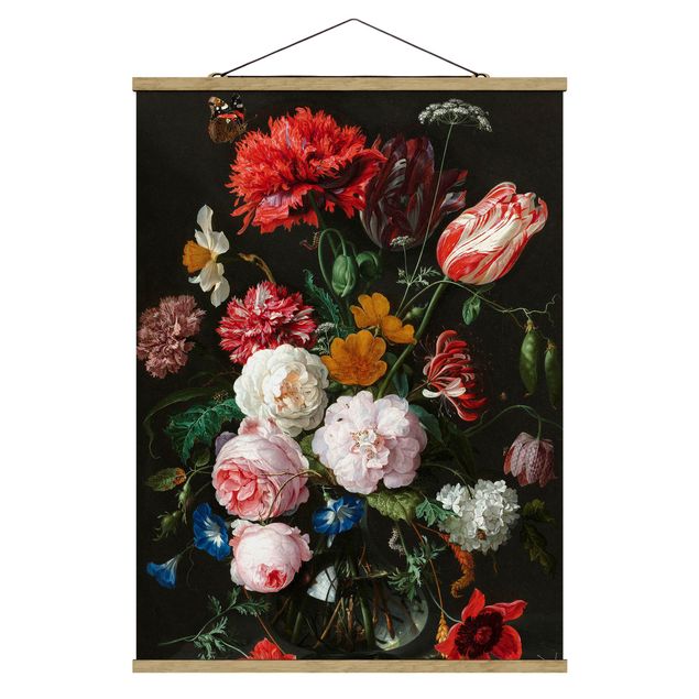 Foto su tessuto da parete con bastone - Jan Davidsz De Heem - Natura morta con fiori in un vaso di vetro - Verticale 4:3