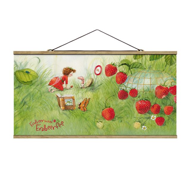 Quadro su tessuto con stecche per poster - Strawberry Coniglio Erdbeerfee - Ai confini del Worm casa - Orizzontale 1:2