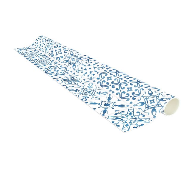 Tappeti effetto piastrelle Piastrella modello blu bianco