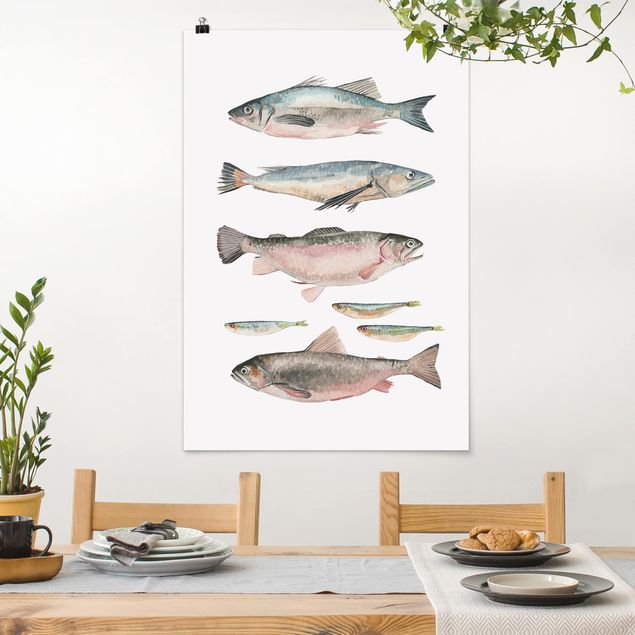 quadri con animali Sette pesci in acquerello I