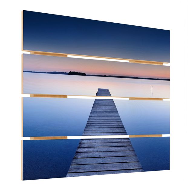 Stampa su legno - Ponte sul fiume al tramonto - Quadrato 1:1