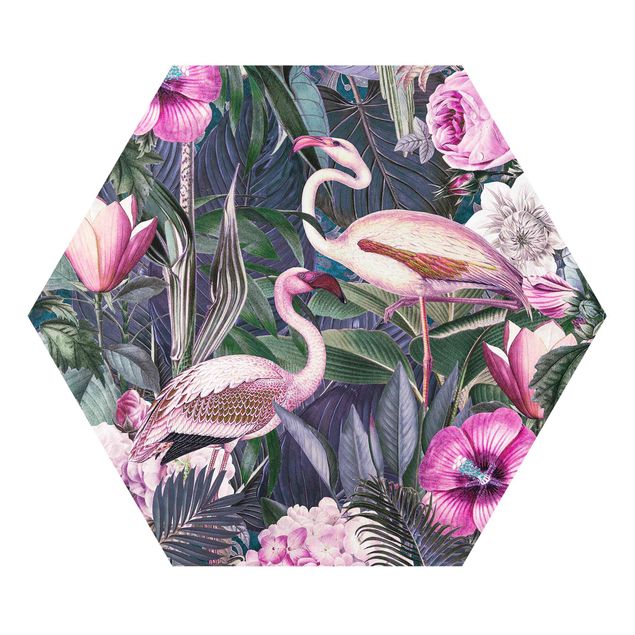 Esagono in forex - Colorato collage - Fenicotteri Rosa In The Jungle