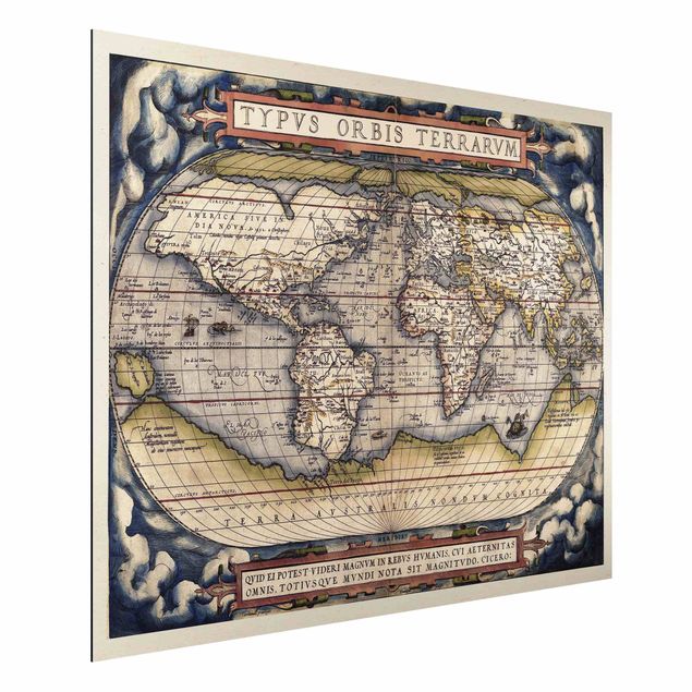 Stampa su alluminio spazzolato - Historic tipo World Map Orbis Terrarum - Orizzontale 3:4