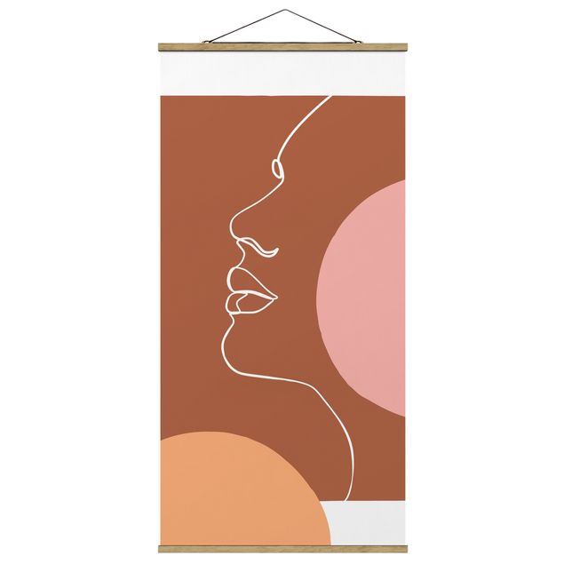 Quadro su tessuto con stecche per poster - Line art ritratto Donna Brown - Verticale 2:1