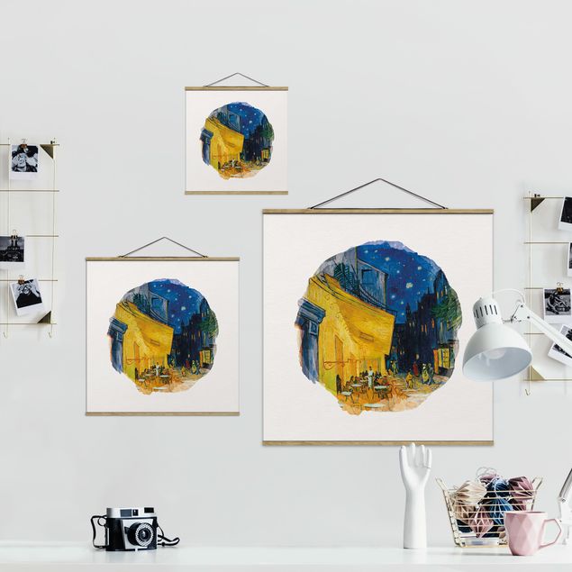 Quadro su tessuto con stecche per poster - Acquarelli - Vincent Van Gogh - Terrazza del caffe ad Arles - Quadrato 1:1