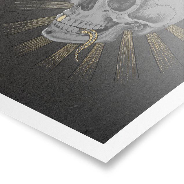Poster - Illustrazione Cranio e serpente Black Gold - Verticale 4:3