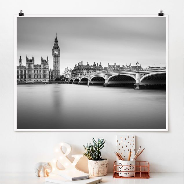 Poster bianco e nero formato orizzontale Il ponte di Westminster e il Big Ben