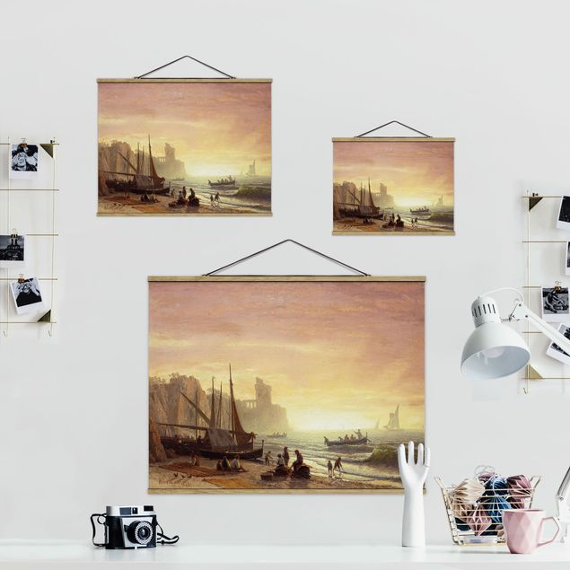 Foto su tessuto da parete con bastone - Albert Bierstadt - Fishing Fleet - Orizzontale 3:4