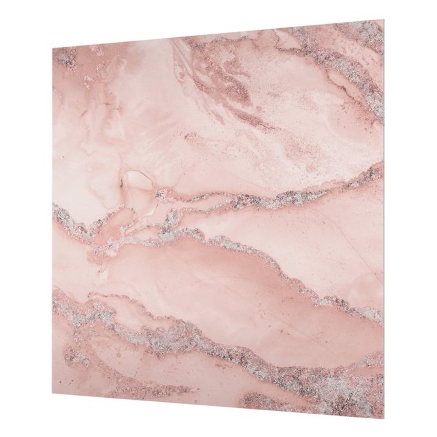 Paraschizzi in vetro - Esperimenti di colore marmo rosa e brillantini - Quadrato 1:1