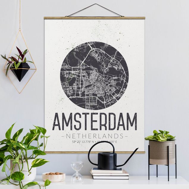 Foto su tessuto da parete con bastone - Mappa Amsterdam - Retro - Verticale 4:3