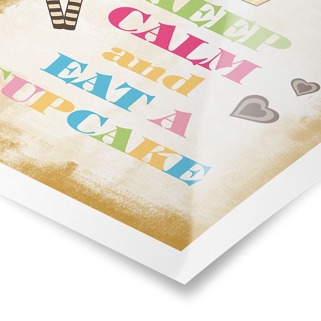 Poster - No.EV71 Mantieni la calma e mangiare un Cupcake colorato - Verticale 3:2