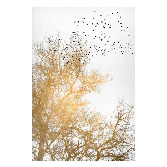 Lavagna magnetica per ufficio Stormo di uccelli davanti all'albero d'oro