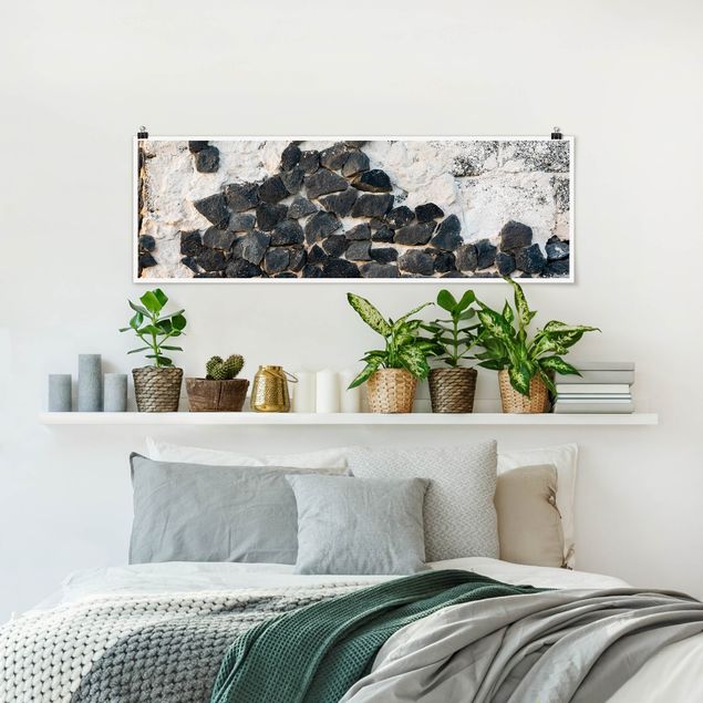 Poster - Muro con pietre nere - Panorama formato orizzontale