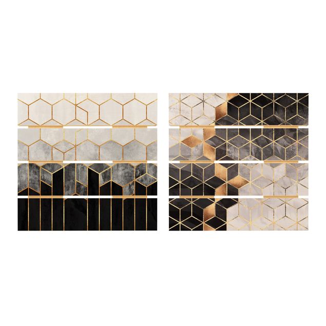 Quadro in legno effetto pallet - Elisabeth Fredriksson - Oro Geometria Acquarello - Quadrato 1:1