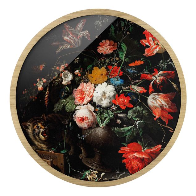 Quadro rotondo incorniciato - Abraham Mignon - Il bouquet rovesciato