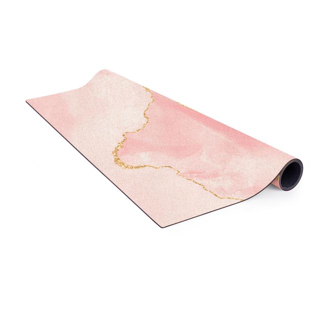 Tappeti rosa Montagne rosa astratte con linee d'oro