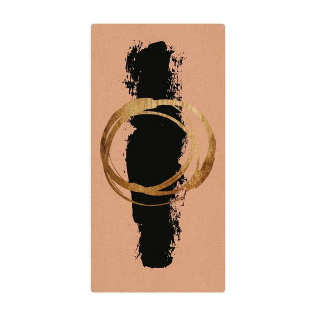 Tappetino di sughero - Forme astratte - oro e nero - Formato verticale 1:2