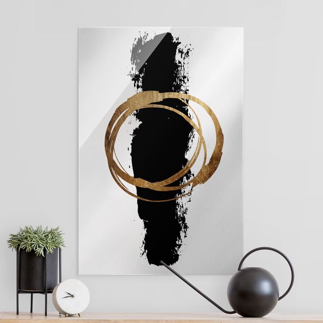 Lavagna magnetica in vetro Forme astratte - Oro e nero