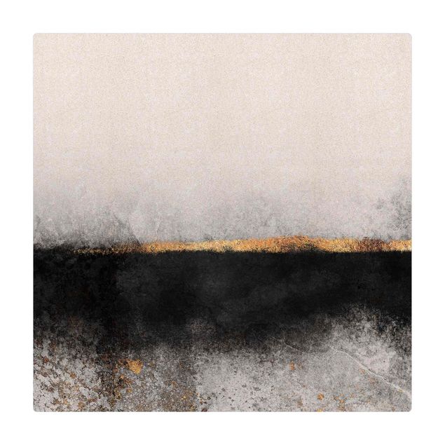 Tappetino di sughero - Orizzonte dorato astratto bianco e nero - Quadrato 1:1