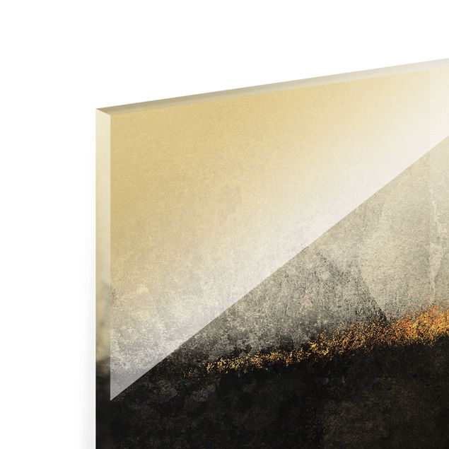 Quadro in vetro - Orizzonte dorato astratto bianco e nero - Panorama