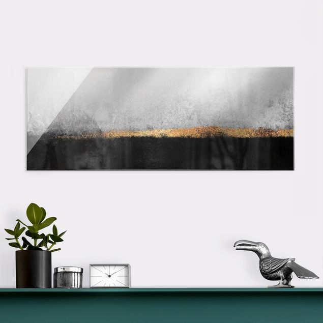 quadro astratto Orizzonte astratto dorato in bianco e nero