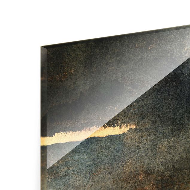 Quadro in vetro - Riva del lago astratta in oro - Formato verticale