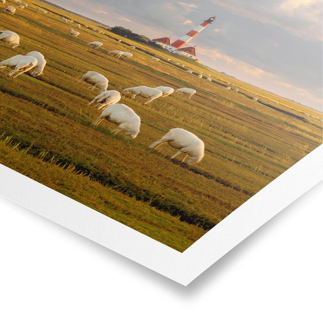 Poster - Mare del Nord Faro con Sheepherd - Verticale 4:3
