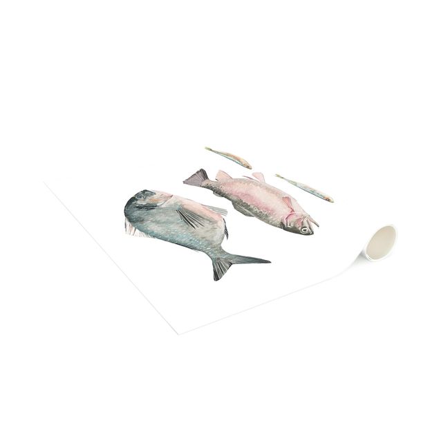 Tappeto in colori pastello Sette pesci in acquerello II