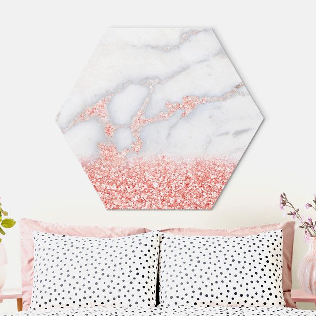 quadro astratto moderno Effetto marmo con coriandoli rosa