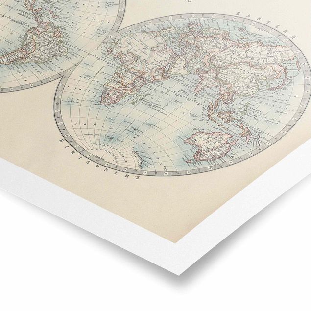 Poster - Mappa del mondo Vintage i due emisferi - Orizzontale 2:3