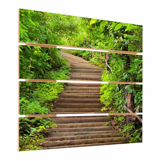 Stampa su legno - Stair Climb In The Woods - Quadrato 1:1