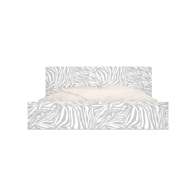Carta adesiva per mobili IKEA - Malm Letto basso 140x200cm Zebra Design Light Grey