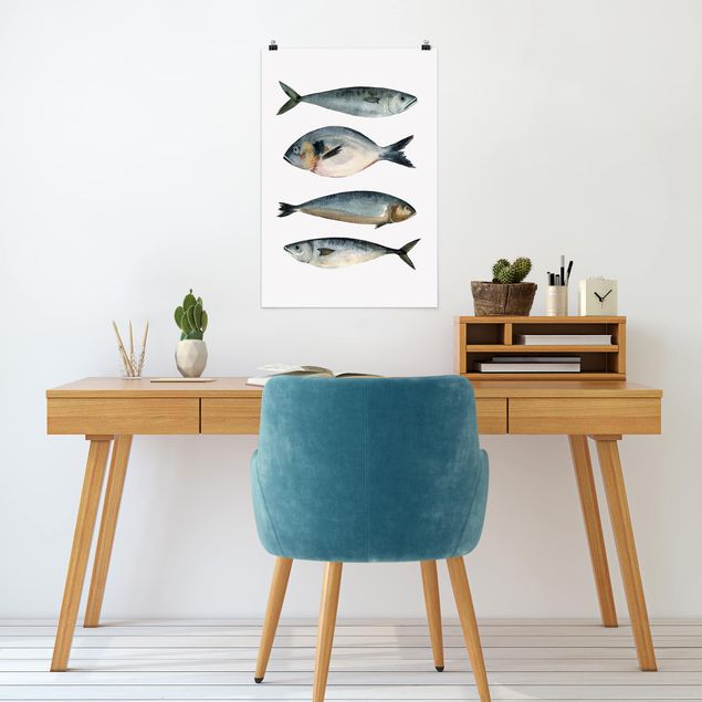 Poster acquerello Quattro pesci nell'acquerello II