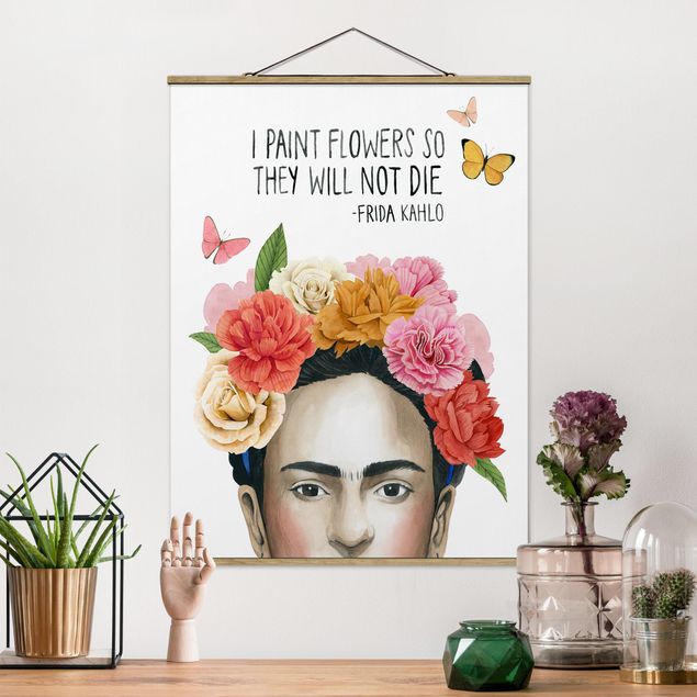 Foto su tessuto da parete con bastone - Pensieri di Frida - Fiori - Verticale 4:3