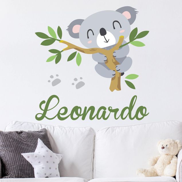 Adesivo murale Koala e ramo con testo personalizzato