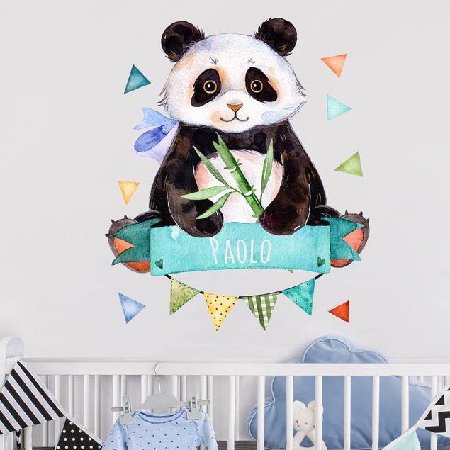 Adesivo murale Orsetto panda in acquerello con testo personalizzato