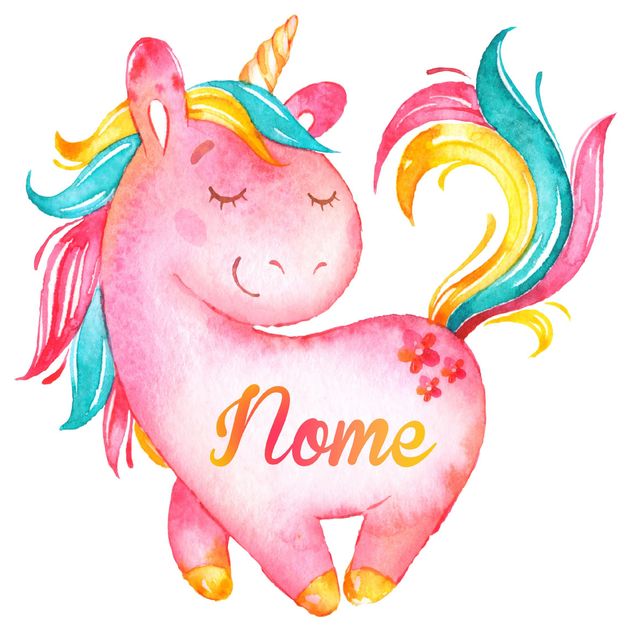 Adesivo murale Unicorno rosa con testo personalizzato