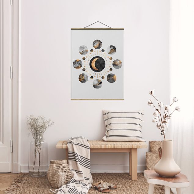 Foto su tessuto da parete con bastone - Elisabeth Fredriksson - Moon Phases astratta dell'oro - Verticale 4:3