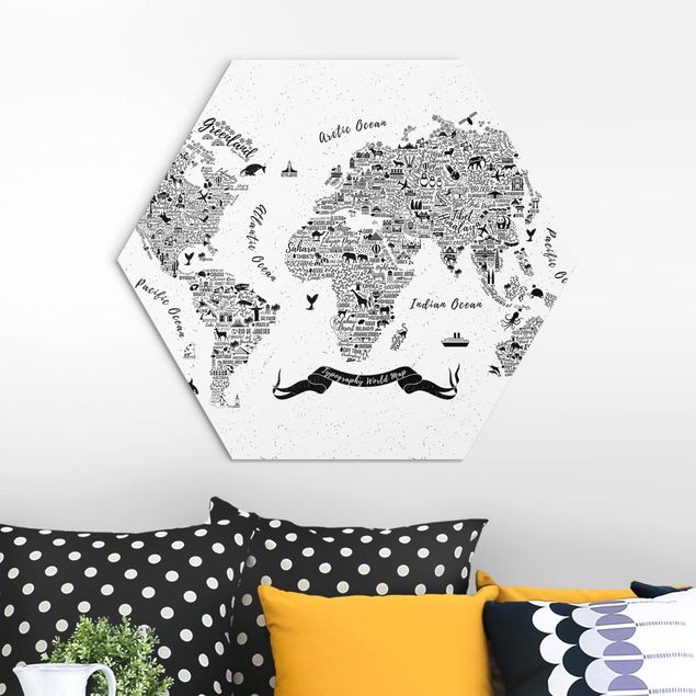 quadri con animali Mappa del mondo - tipografica bianca