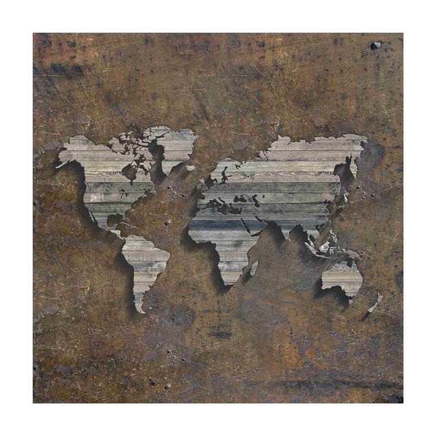 Tappeti marroni Mappa del mondo con griglia di legno