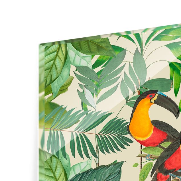 Paraschizzi in vetro - Collage vintage - Uccelli nella giungla